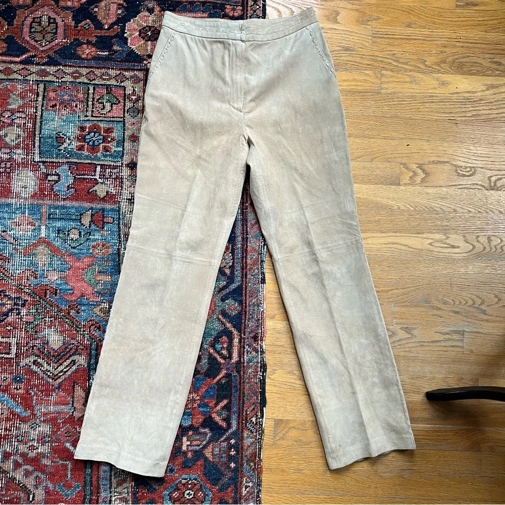 Bernardo Suede Leather Pants with Whipstitch Detailing Women's Size 8 Color Sand